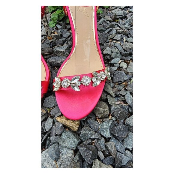 JEWEL BADGLEY MISCHKA Satin Rhinestone Ankle Strap Sandals - Picture 4 of 14